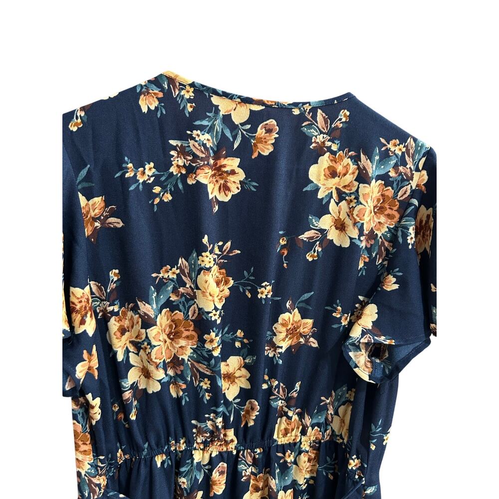 Xhilaration Blue Yellow Floral Mini Dress Ruffle Hem Flutter Sleeve Pockets L - Picture 6 of 14